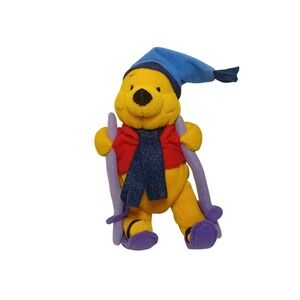 Vintage HTF Rare Disney Winnie the Pooh Bean Bag Plushie Ski Winter Skiing Toy